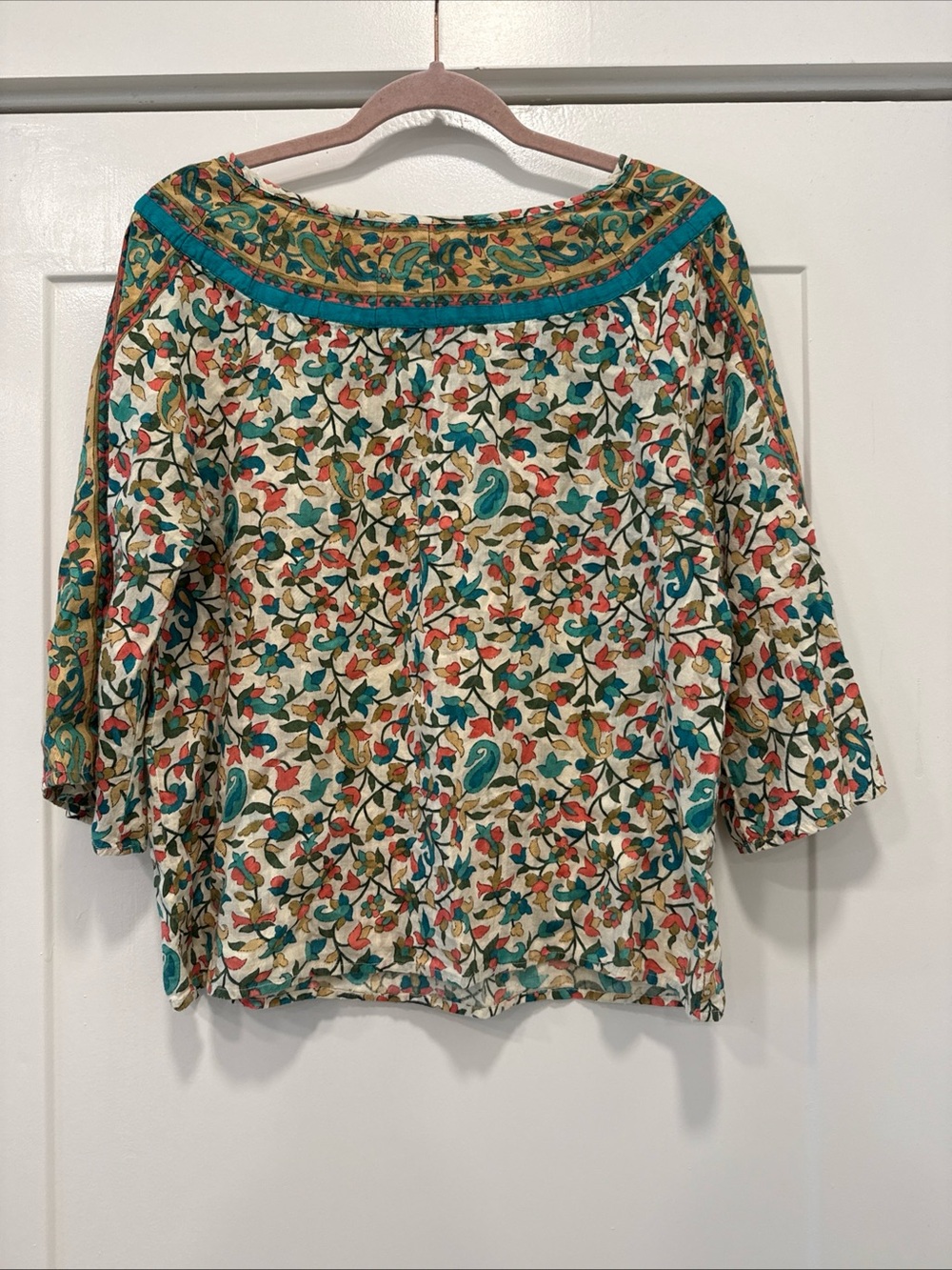 Sundance Floral Paisley Boatneck boho peasant Blouse size medium